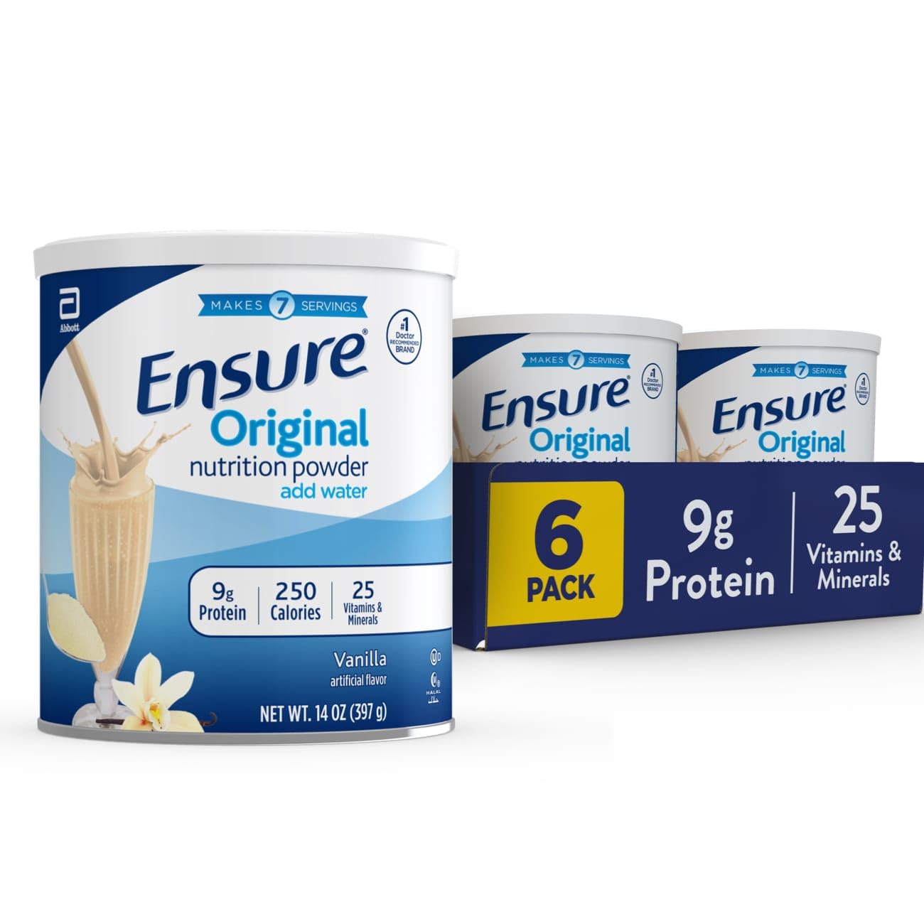 Ensure Original Vanilla Nutrition Powder, Small Meal Replacement, 6 Pack Vanilla 14 Ounce (Pack of 6)