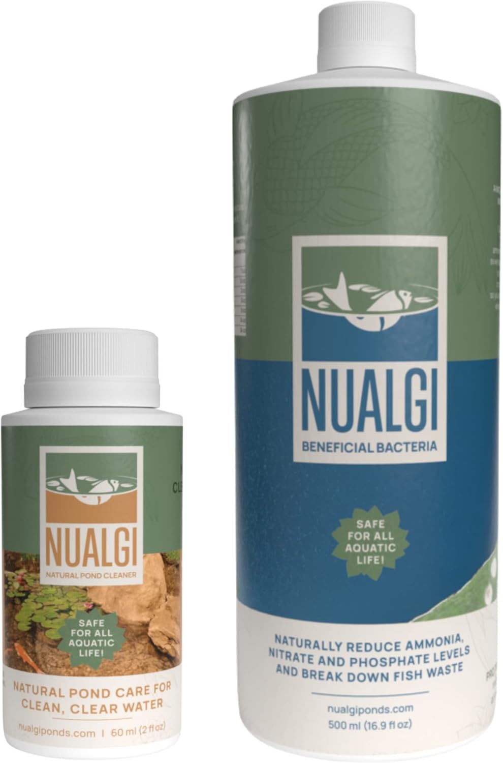 Nualgi Pond care 60ml + Beneficial Bacteria 16oz Bundle : Patio, Lawn & Garden