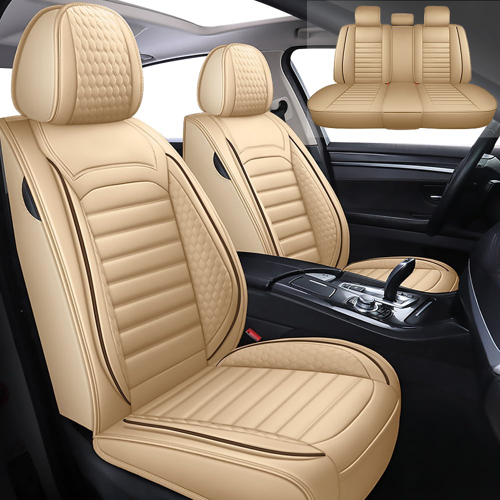 BLAWIWAL Leather Full Set Seat Covers for Lexus ES 350 in Beige