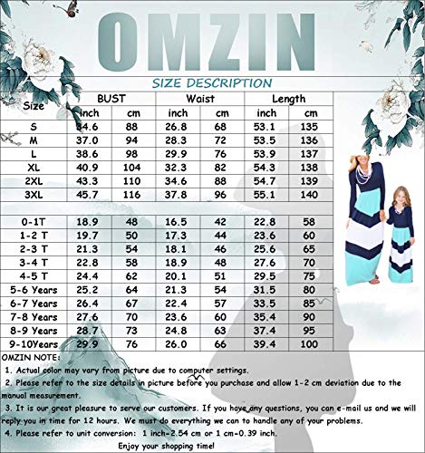 OMZIN Mom and Me Matching Maxi Dress Casual Crewneck Striped Chevron Maxi Dress4