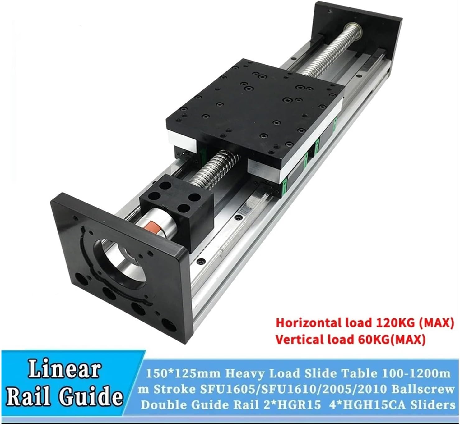 150 * 125mm Double Linear Guide 120mm Wide Sliding Table1605/1610/2005/2010 BallScrew XYZ Axis Stage Linear Actuator 4*HGR15 CNC(With handweel,SFU2005 50mm)