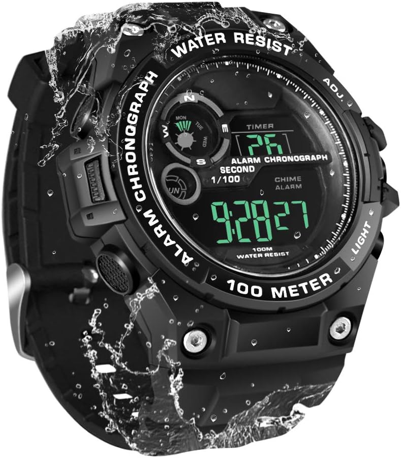 100m Underwater Scuba Diving Watch for Mens Boys with Stopwatch, Chronograph, Alarm Functions, Dual Time Zone, 12/24 Hours Format