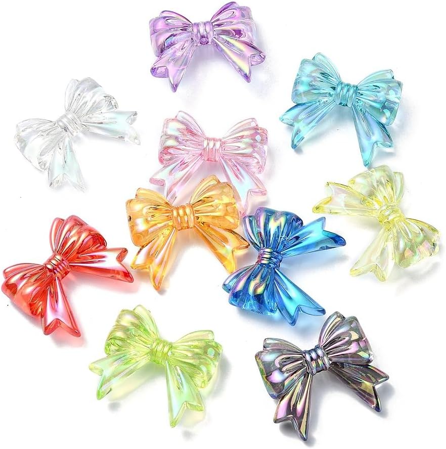 DanLingJewelry 100Pcs Colorful Transparent Acrylic Bowknot Beads Bow Tie Spacer Beads for DIY Jewelry Bracelet Necklace Making