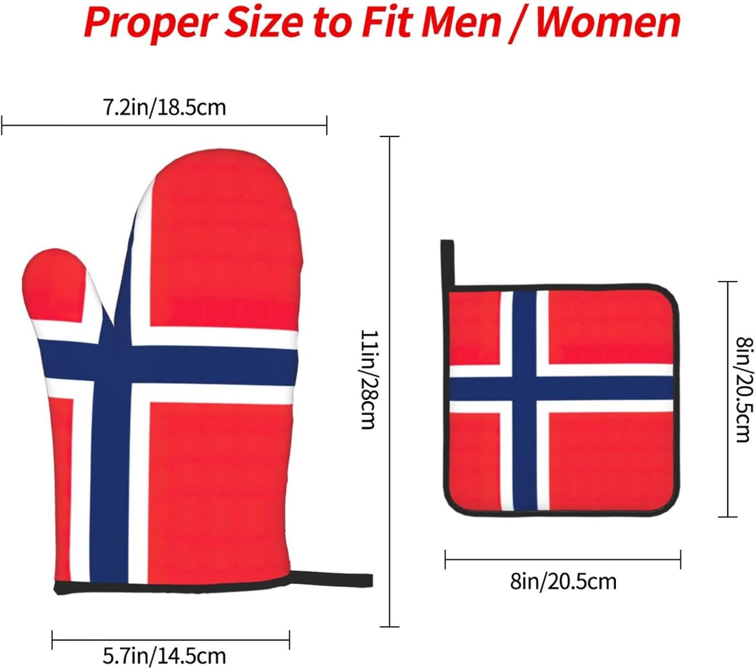 Norwegian Flag Print Heat Resistant Microwave Gloves, Used for Baking, Cooking, and Fashion Kitchen Essentials