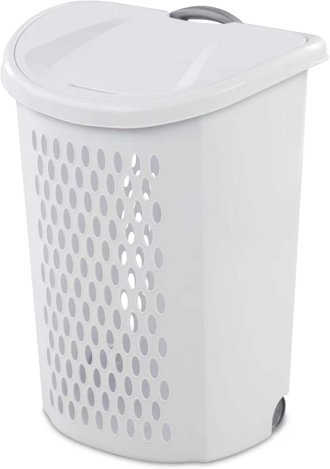 White Rolling Laundry Hamper with Handle – Plastic Wheeled Clothes Basket for Easy Transport