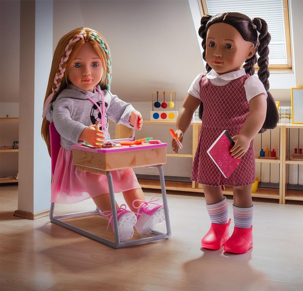 Our Generation - School Desk Set - Realistic Classroom Supplies - 18" Doll Accessories - Pretend Play for 3+ Years - Flying Colors