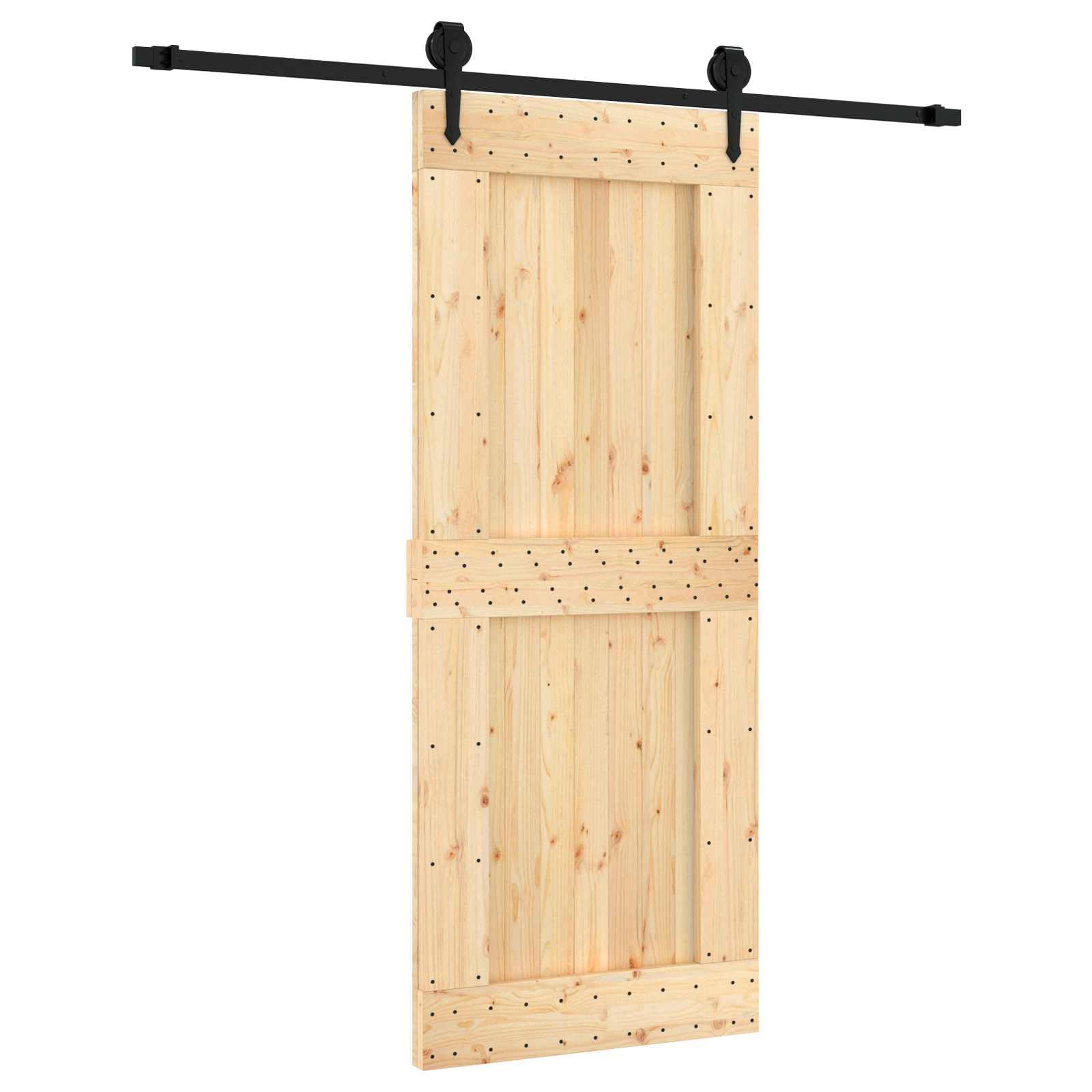 Drzwi przesuwne z drewna sosnowego 85 x 210 cm ze stalową szyną