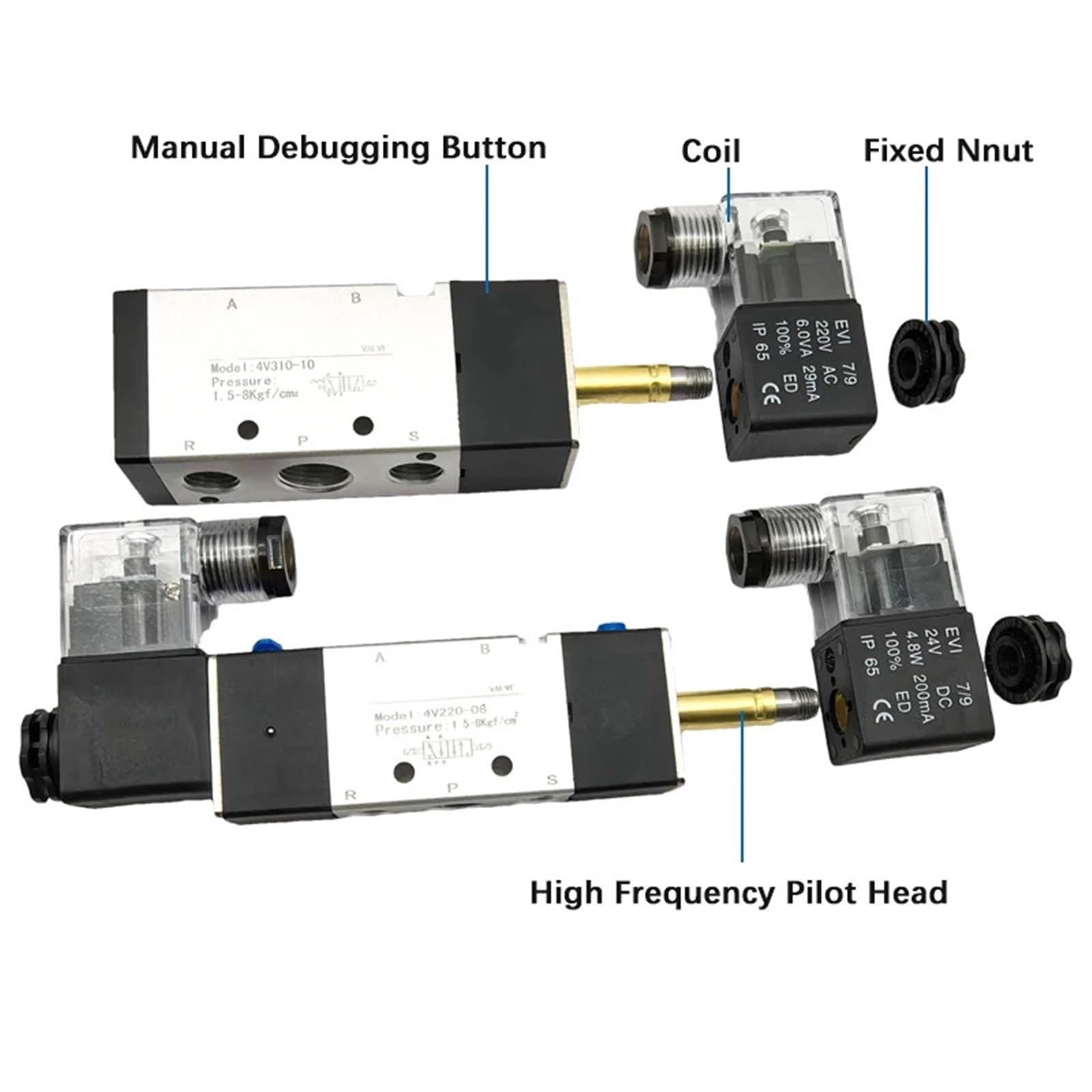 1 x zawór pneumatyczny serii 4V 5/2 5/3 zawory kontroler 4V210-08 4V220-08 4V330C-10 elektromagnetyczny powietrze AC220V DC24V DC12V elektromagnes (4V310-10, DC12V)