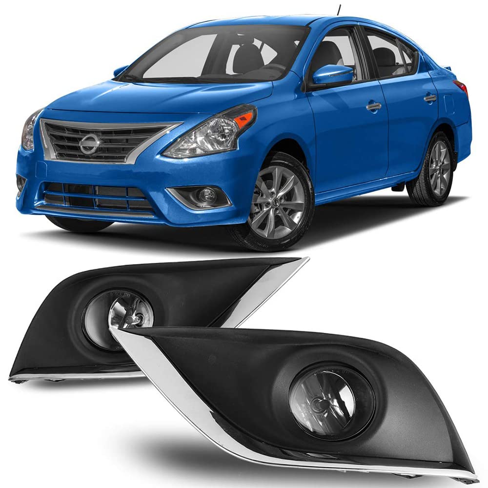 CPW OEM Fog Lights Assembly Fit For 2015 2016 2017 2018 Nissan Versa 4 Door Sedan, Driver & Passenger Driving Fog Lamps w/ H11 Halogen Bulbs + Wiring Harness + Switch (Black Housing Clear Lens)