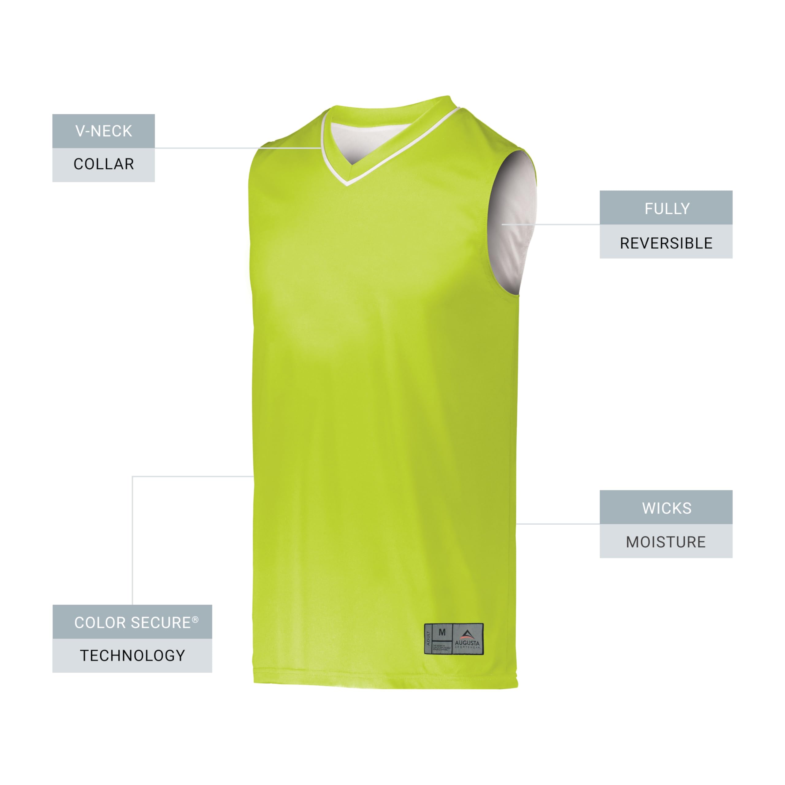 Augusta Sportswear Men's Standard Reversible Two-Color Jersey, Lime/White, Medium