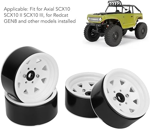 Miniatura 4 de Alomejor Juego de 4 ruedas Beadlock de 1.9 pulgadas para llantas RC 110 RC Crawler con llanta de rueda de 8 radios (blanco)