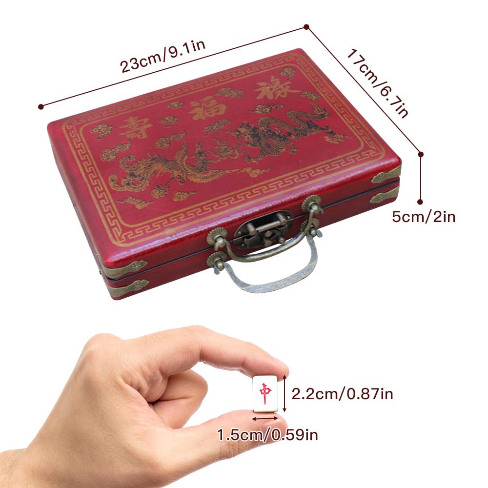 Aramox Mahjong Set, 144 Steine, chinesisch, nummeriert, in Eva Koffer | Mahjong Spiel, 144 nummerierte Steine, traditionell, in Box, für Erwachsene