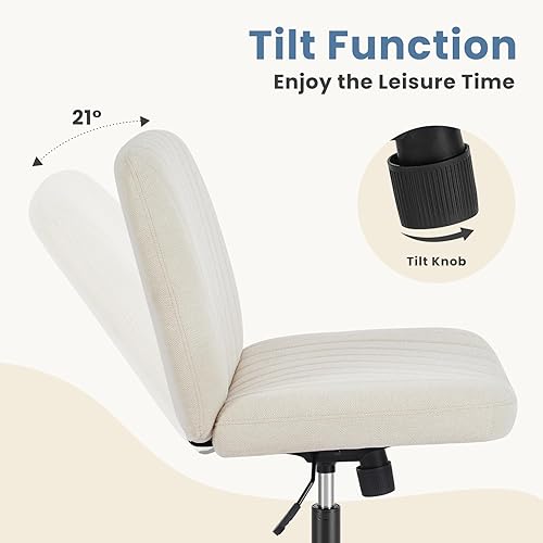 Miniatura 8 de DUMOS Silla cruzada sin ruedas, patas cruzadas anchas, silla de escritorio de oficina, cómoda silla de tela sin brazos ajustable giratoria para