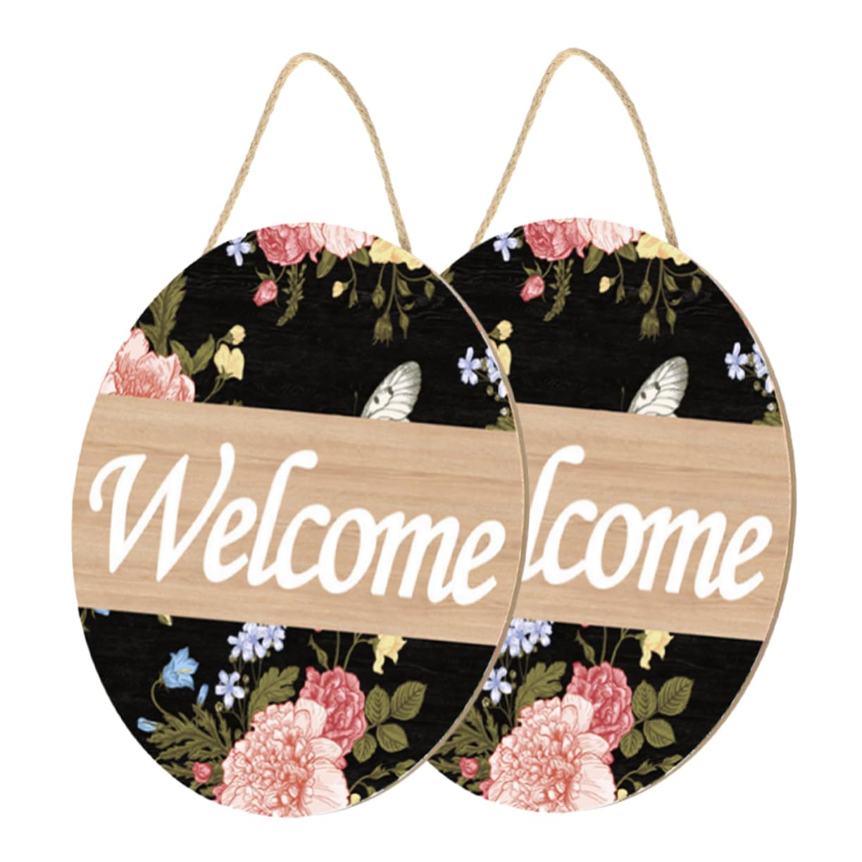 Cabilock 2 Piezas Etiqueta Colgante De Madera Arte De La Pared del Hogar Tableros Redondos De Bienvenida Bienvenido a Nuestro Cartel De Boda Placas Placa Colgante MDF Familiar