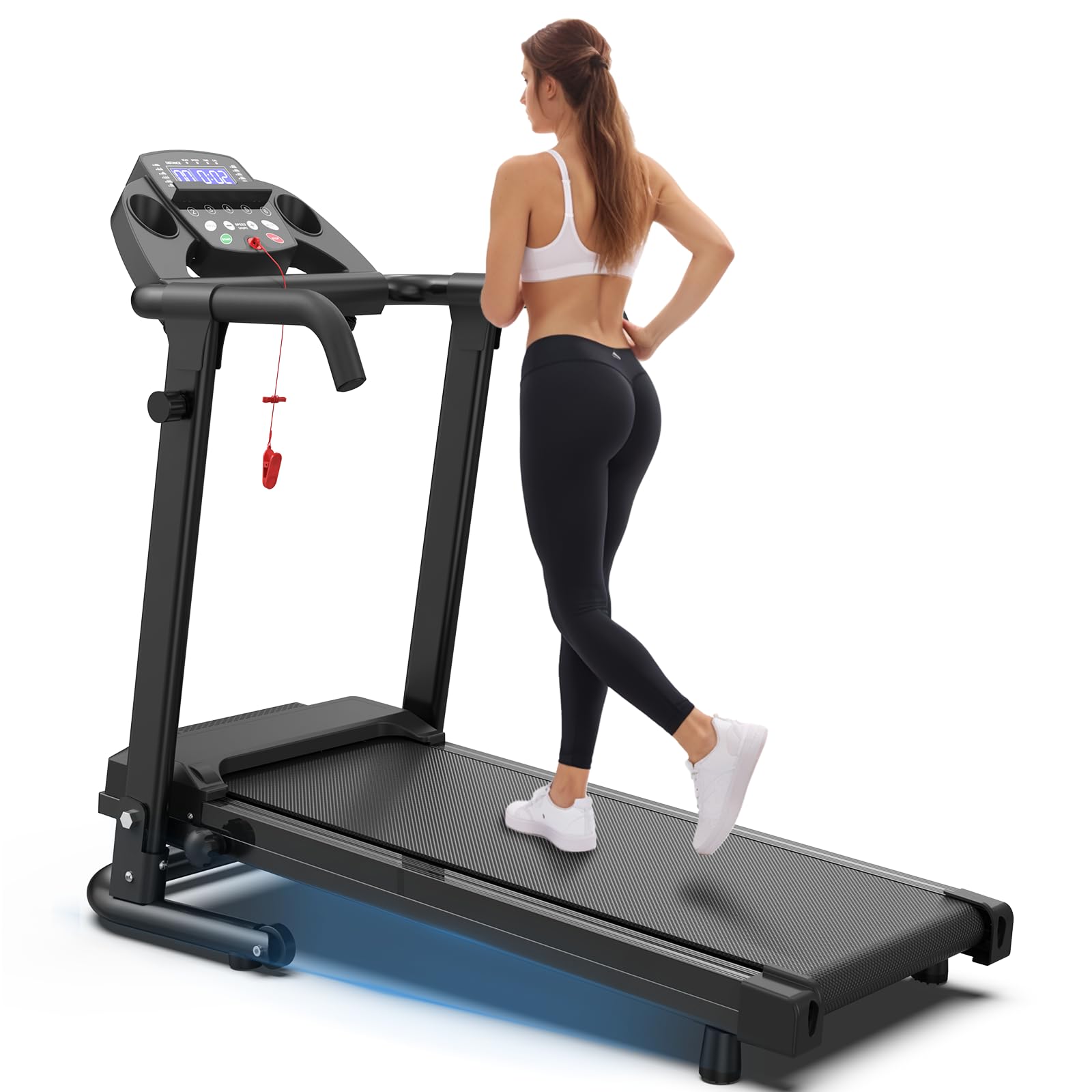 FYC Foldable Treadmills for Home, Portable Treadmill with Handles, 2.5HP Treadmills 300 lb Capacity, APP Control, Fitness Folding Walking Pad with LED