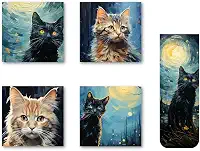4 Ímãs de geladeira + 1 Marcador magnético, 4 peças de desenho fofo Van Gogh Plastificados de gatos ímãs de geladeira Van Gogh imã de geladeira acessório de decoração de geladeira