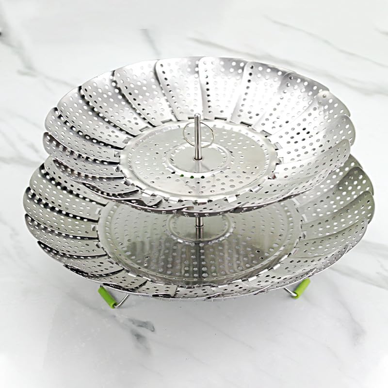Vegetable Steamer Basket for Cooking Food Veggie Broccoli Meat Steamer Pot Cooker Expandable Steel Steamer (2 Pack) (2 Pack) Thumbnail