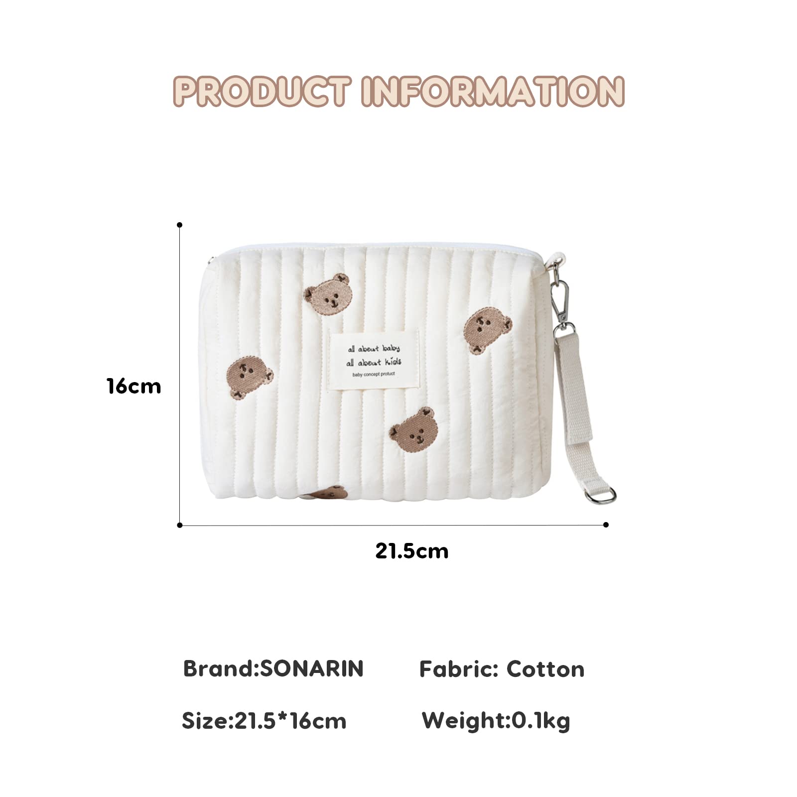 SONARIN Léger Sac de Rangement pour Poussette,Multifonctionnel Élégante Broderie Organisateur de Poussette Landau Universel Sac de Rangement pour Landau Sac de Maman(Ours, 1 Sangle)