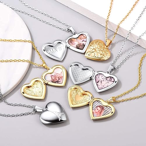 Miniatura 5 de U7 Custom Photo Locket Necklace - Oval & Heart Shaped Locket - GoldSilverRose Gold Personalized Image Necklaces for Women