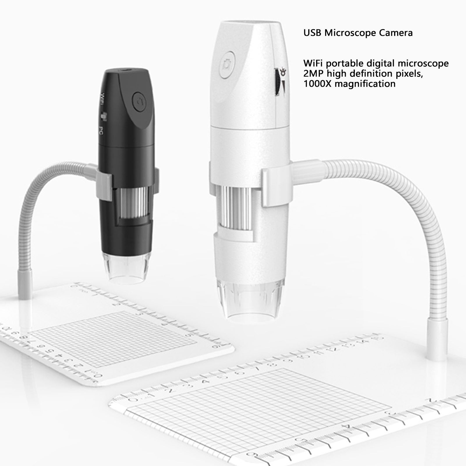 Microscopio USB WiFi 1080P 1000X Aumento Enfoque Manual Microscopio Digital Inalámbrico para Inspección de Circuito de Piel Microscopio de Bolsillo (White)