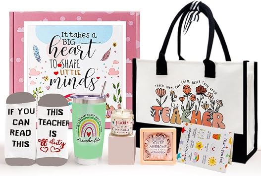 Teacher Appreciation Gift Sets,Teache Appreciation Gif Basket for Women, Back to School Git, Christmas Gif for Teache - Tumbler, Keychain,Teache Pouch Bag, Socks, Cards from Students... Mint
