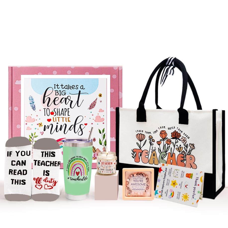 Jeroseko Teacher Appreciation Gift Sets,Teache Appreciation Gif Basket for Women, Back to School Git, Christmas Gif for Teache - Tumbler, Keychain,