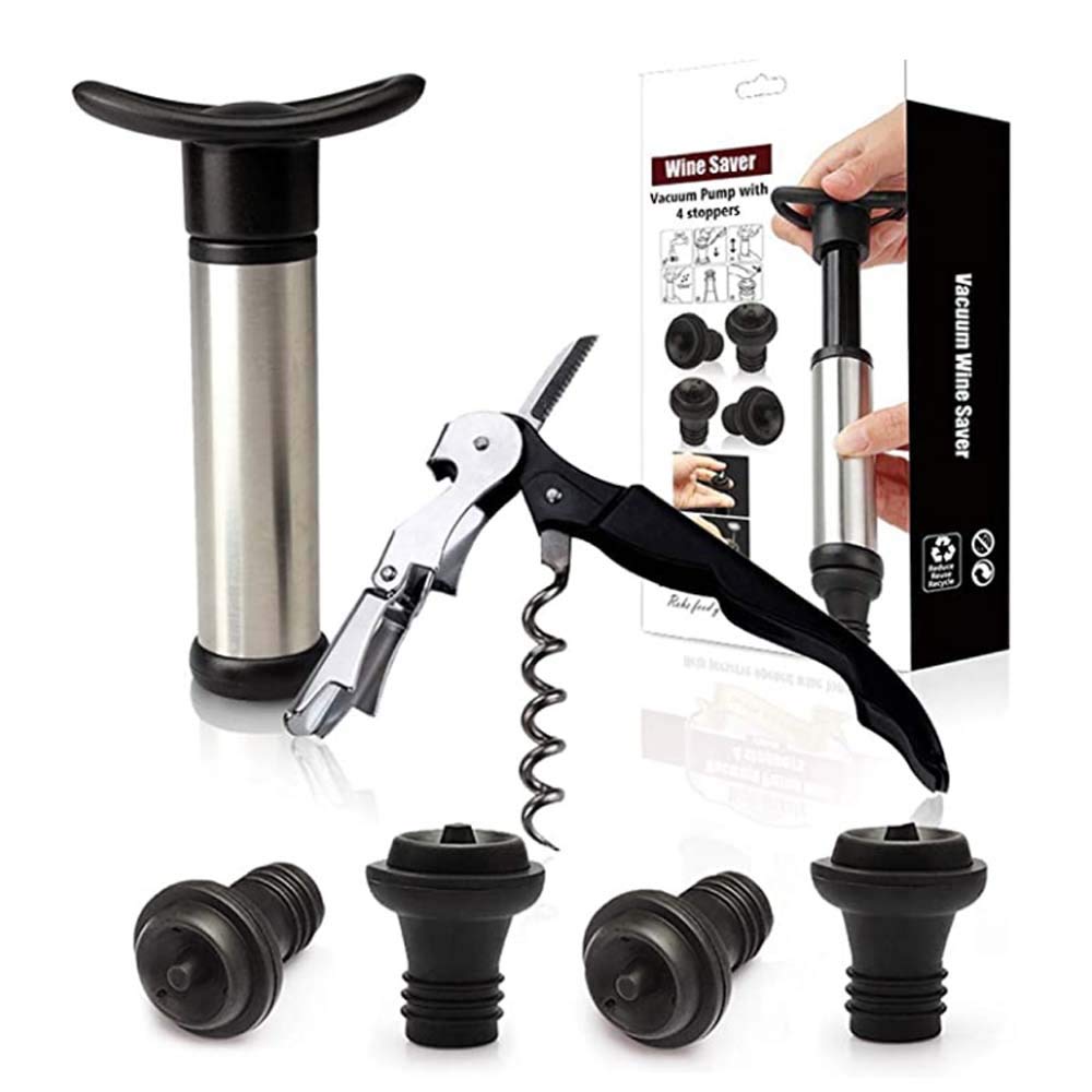 Beauenty Wine Saver Vacuum Pump Preserver with 4 Wine Bottle Stoppers and 1 Wine Bottle Opener, Wine Accessories and Gifts(Free Red Wine Stopper)