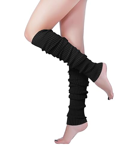 v28 Long Leg Warmer, Women’s Men 80s Party Ribbed Knit Dance Sports - 61black - Without Hole