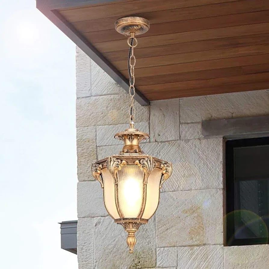 Glowave® Outdoor Decorative Antique Brass Finish Clear Glass Pendant Lamp Hanging Light for Patio Porch Doorway Cafes - Warm White (C-6682/S-BG)-image-20