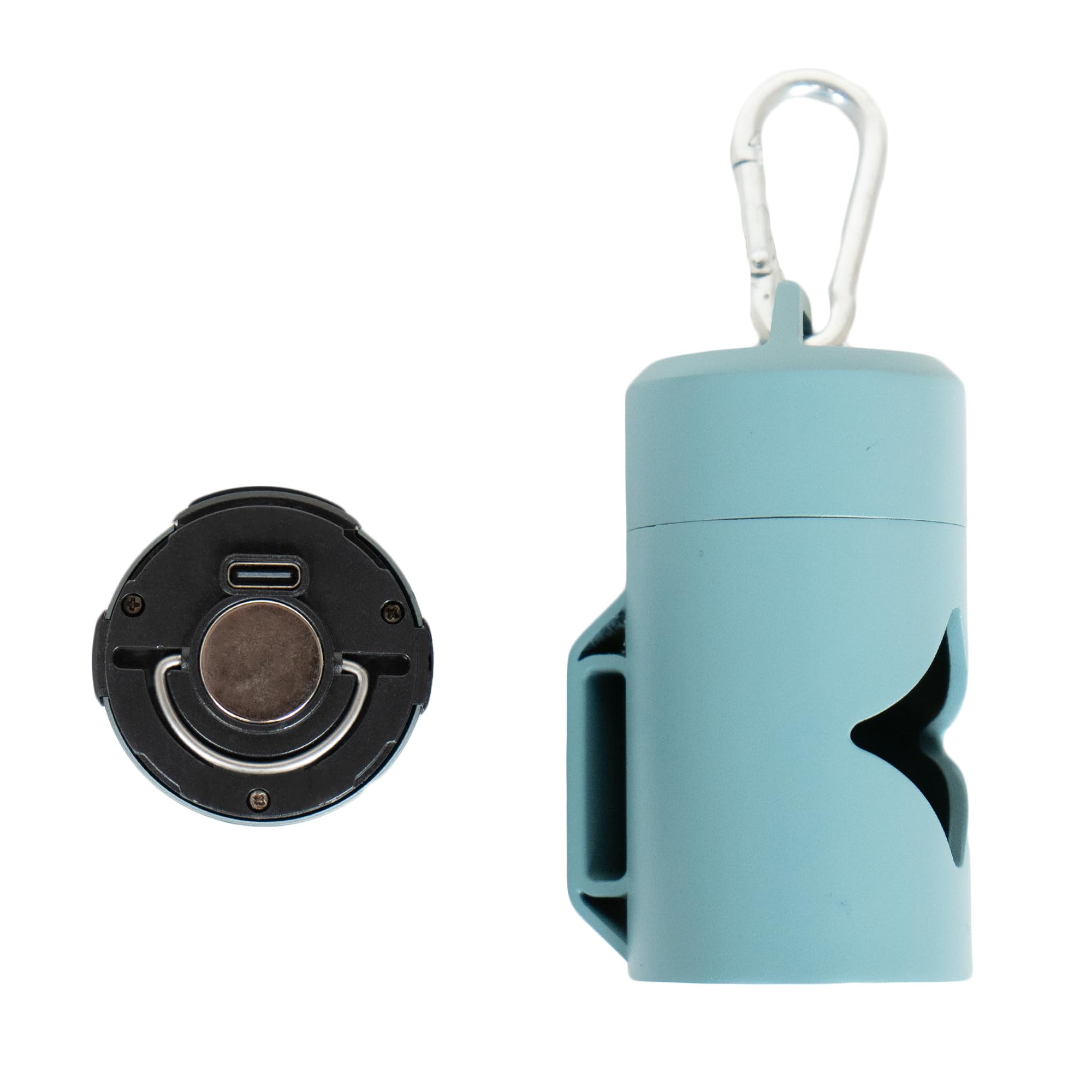 Lumi Hundekotbeutelhalter mit LED-Taschenlampe, freihändiges Gassigehen mit Karabinerhaken und Beuteln, ideal für Camping, Outdoor und Beleuchtung Ihres Weges, Blau