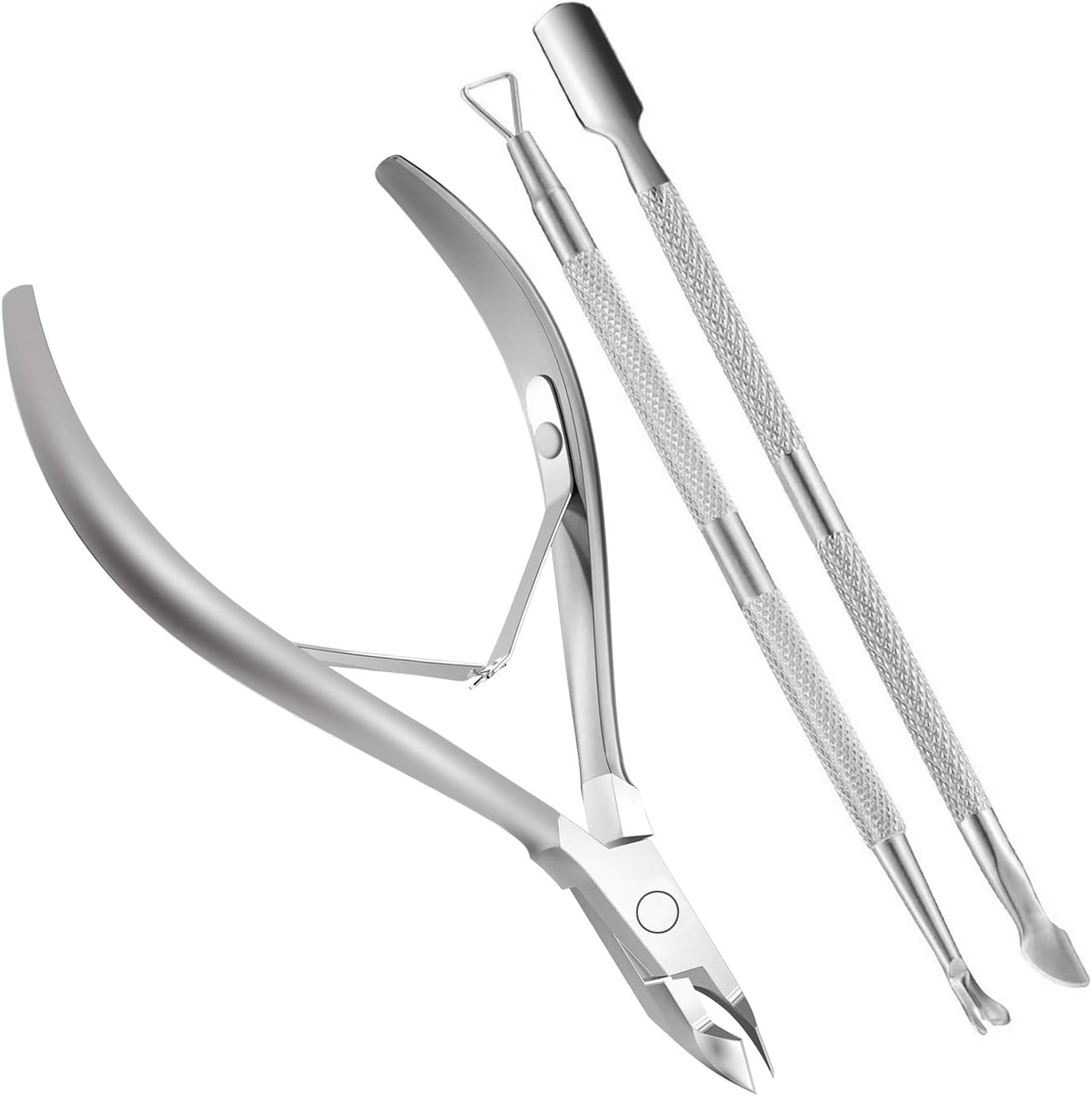 Cuticle Nippers and Cuticle Pusher Manicure Tools Set - Professional Nail Cuticle Remover Cutter Clippers Tool for Gel Nail Art Fingernails Toenails,Stainless Steel, Travel, Gift,Spa