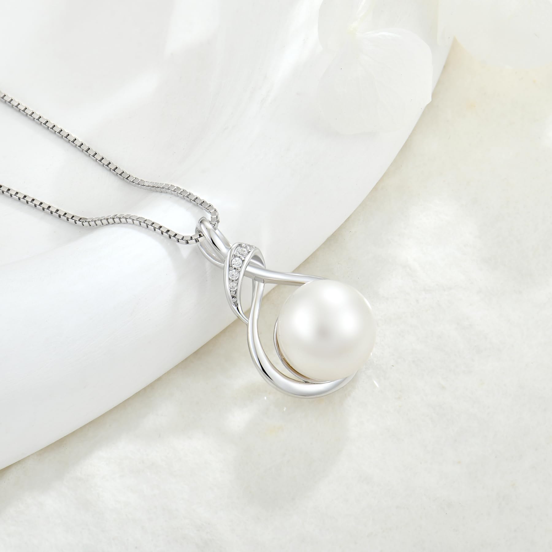 Perlenkette Damen Sterling Silber 925 Zirkonia Halskette mit Perle Anhänger Schmuck Geschenk für Frauen Mutter Freundin