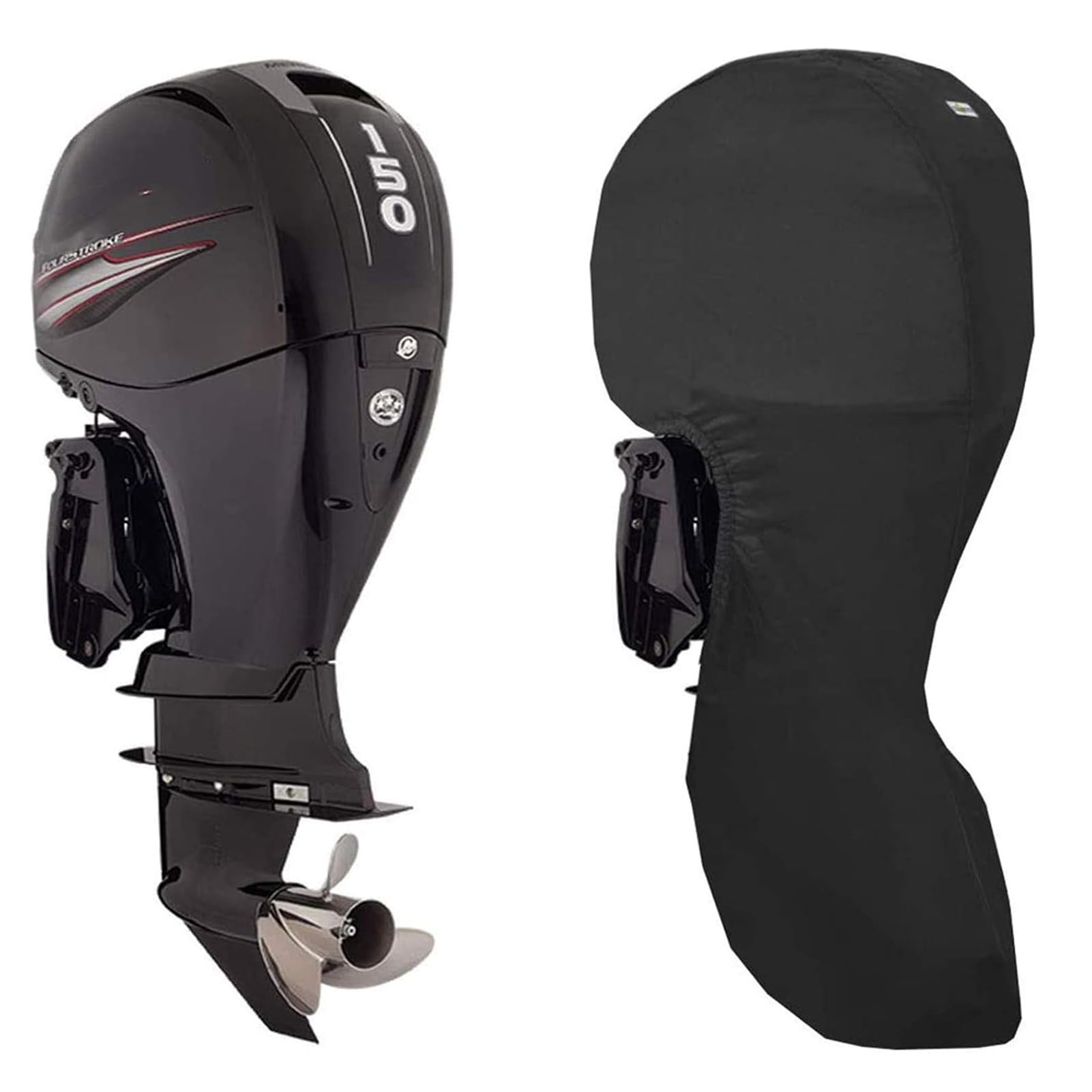 RCLONGEU Boat Motor Covers - Full Outboard Motor Cover with 420D Heavy Duty Oxford Fabric + Extra PVC Coating, Waterproof, Universal Fit, 40-50HP, Black