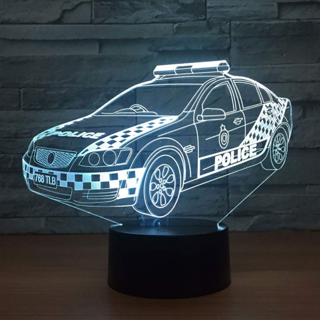 3D Polizei Auto LED Nachttischlampe – 7 Farbwechsel, Touch-Bedienung, USB-Betrieb, Optische Illusion, Für Kinderzimmer & Deko