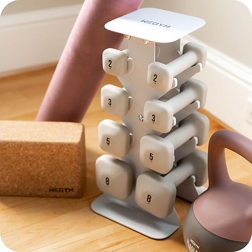 Miniatura 5 de WeGym Soportes para mancuernas con hierro fundido resistente, solución que ahorra espacio, rodamientos pesados, base de goma resistente, para