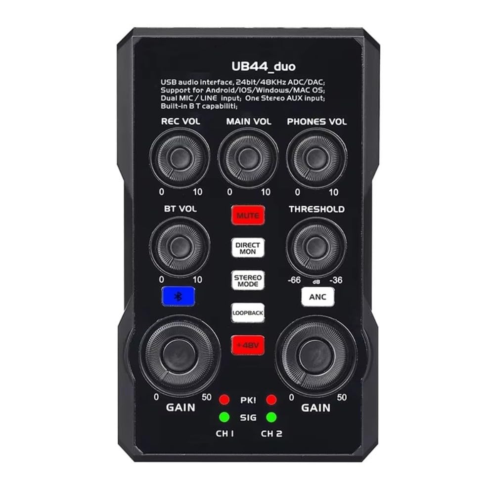 Scheda audio esterna professionale per canto e trasmissione dal vivo, interfaccia audio USB compatta con costruzione ABS per PC e cellulare, nero