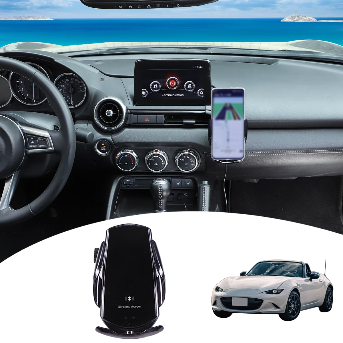 Soporte para teléfono de coche compatible con M@zda MX-5 ND 2016-2024, consola central, rejilla de ventilación, ajustable, ABS negro, accesorios de coche (estilo D)