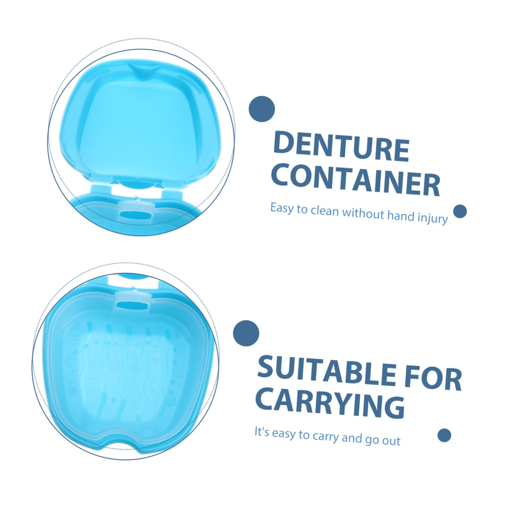 Healeved Boîte Rangement Sécurisé pour Prothèse Dentaire en Pp Bleu avec Panier de Rinçage et Filet Suspendu, Mini Style Européen pour Dentier des Voyageurs