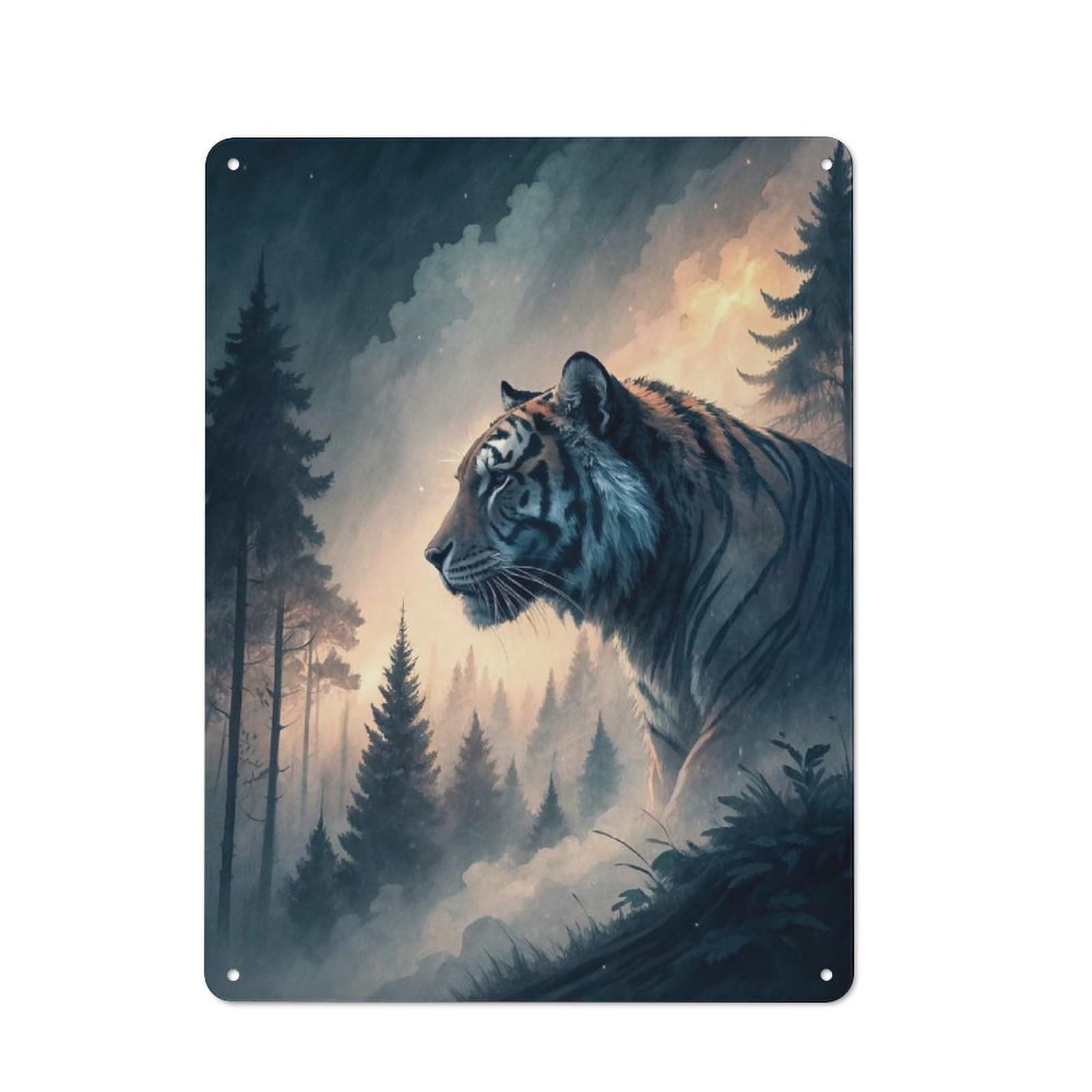 Vintage Garden Room Metal Sign 40x30cm Featuring Tiger in A Misty Forest, Utility Space Decor for Shed, Garden Room, Porch Or Garage