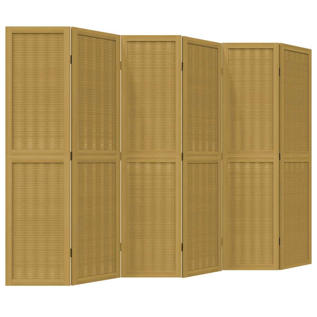 vidaXL Room Divider, Privacy Screen for Indoor Home Bedroom Living Room, Screen Privacy Panel with 6 Panels, Brown Solid Wood Paulownia
