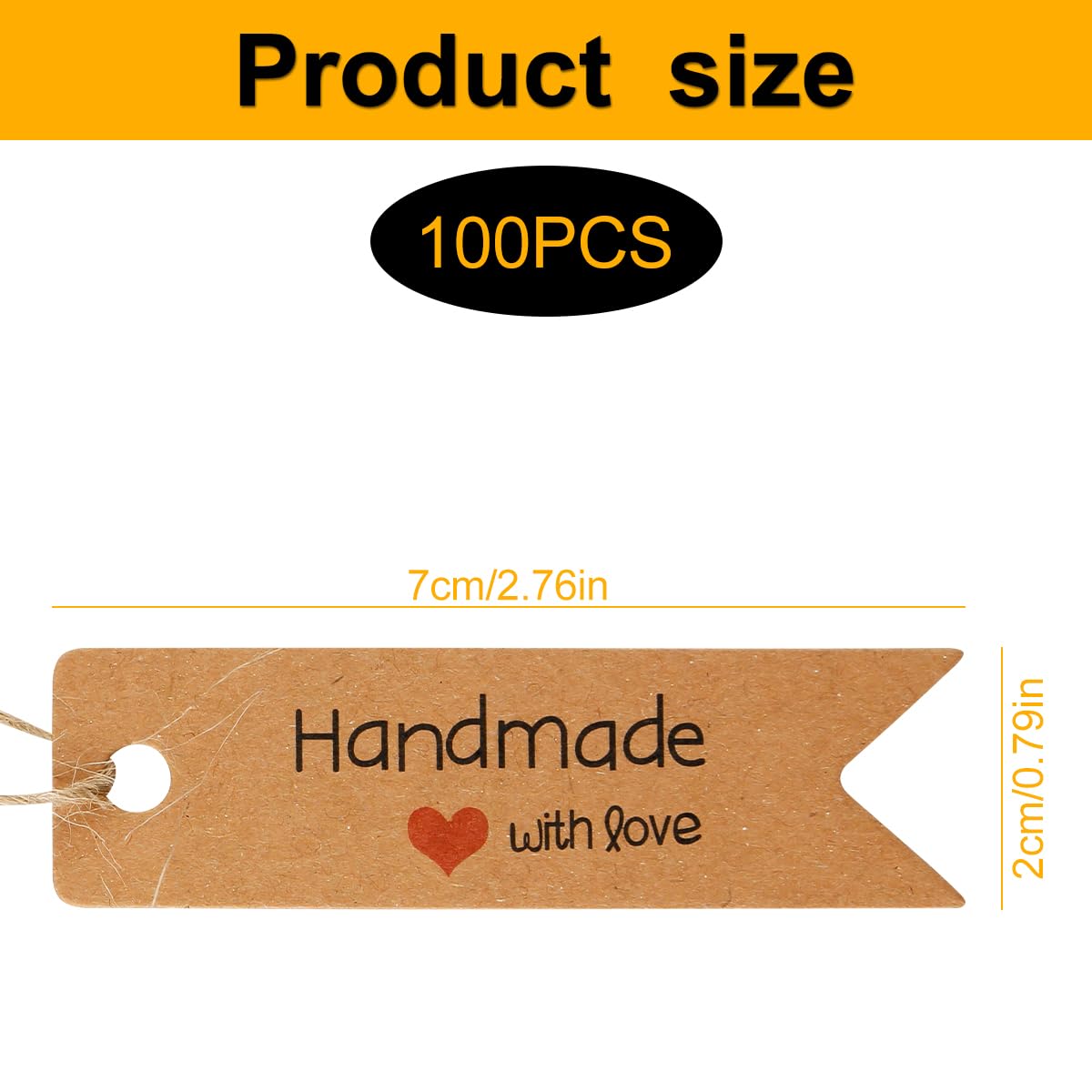 Bojueshaw 100pcs Handmade Gift Tags,Kraft Paper Love Labels,Thank You Cards with Twine,Vintage Labels for Crafts Valentines Tags(Brown) - Image 2