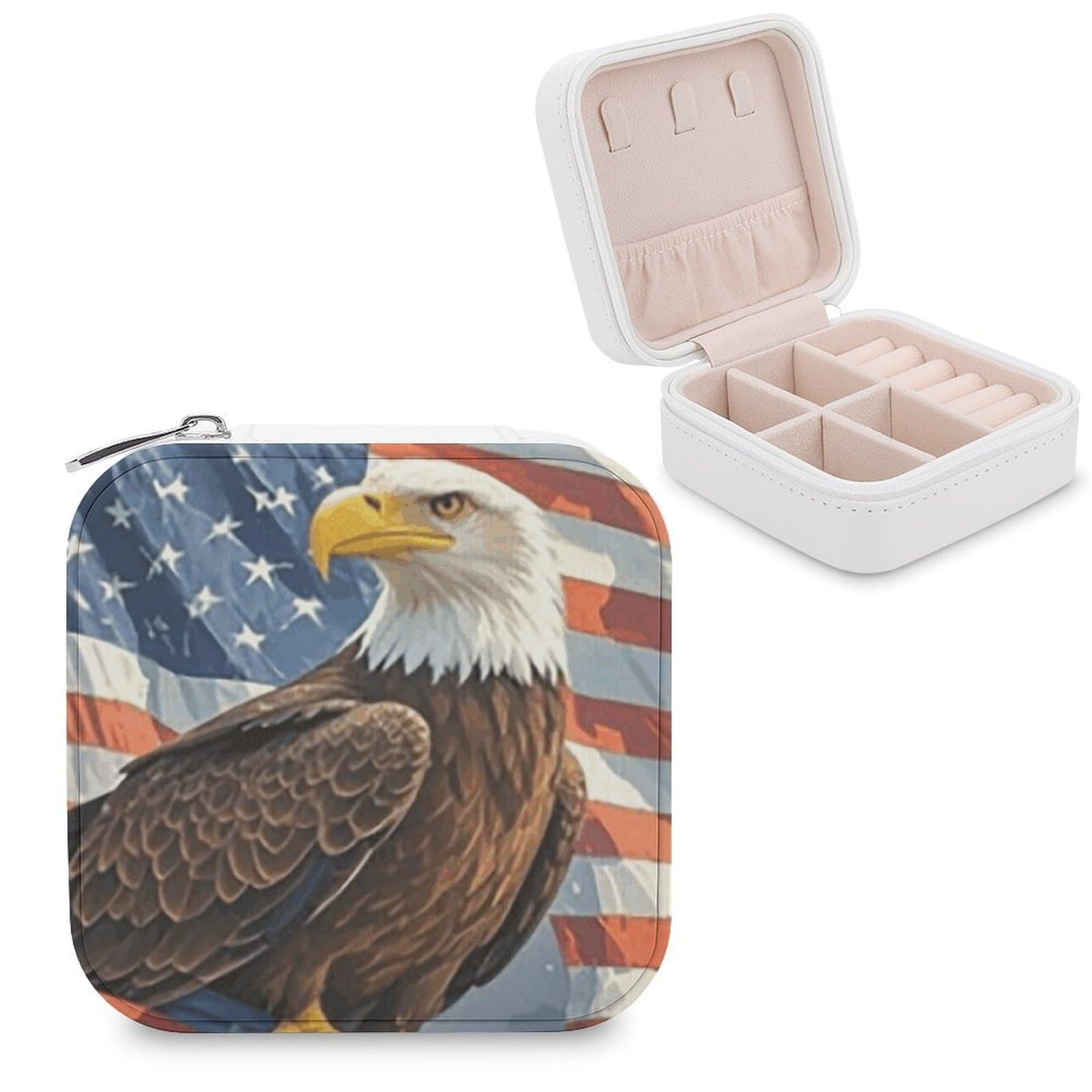 FekiLoot America Flag And Eagle Jewelry Case Personalized Leather Jewelry Box Mini Travel Jewelry Case Small Portable Jewelry Organizer for Ring Earrings Necklace Bracelet
