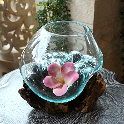 Amazon.co.jp: ガラスと流木のオブジェ 置物 ナチュラル 花器 