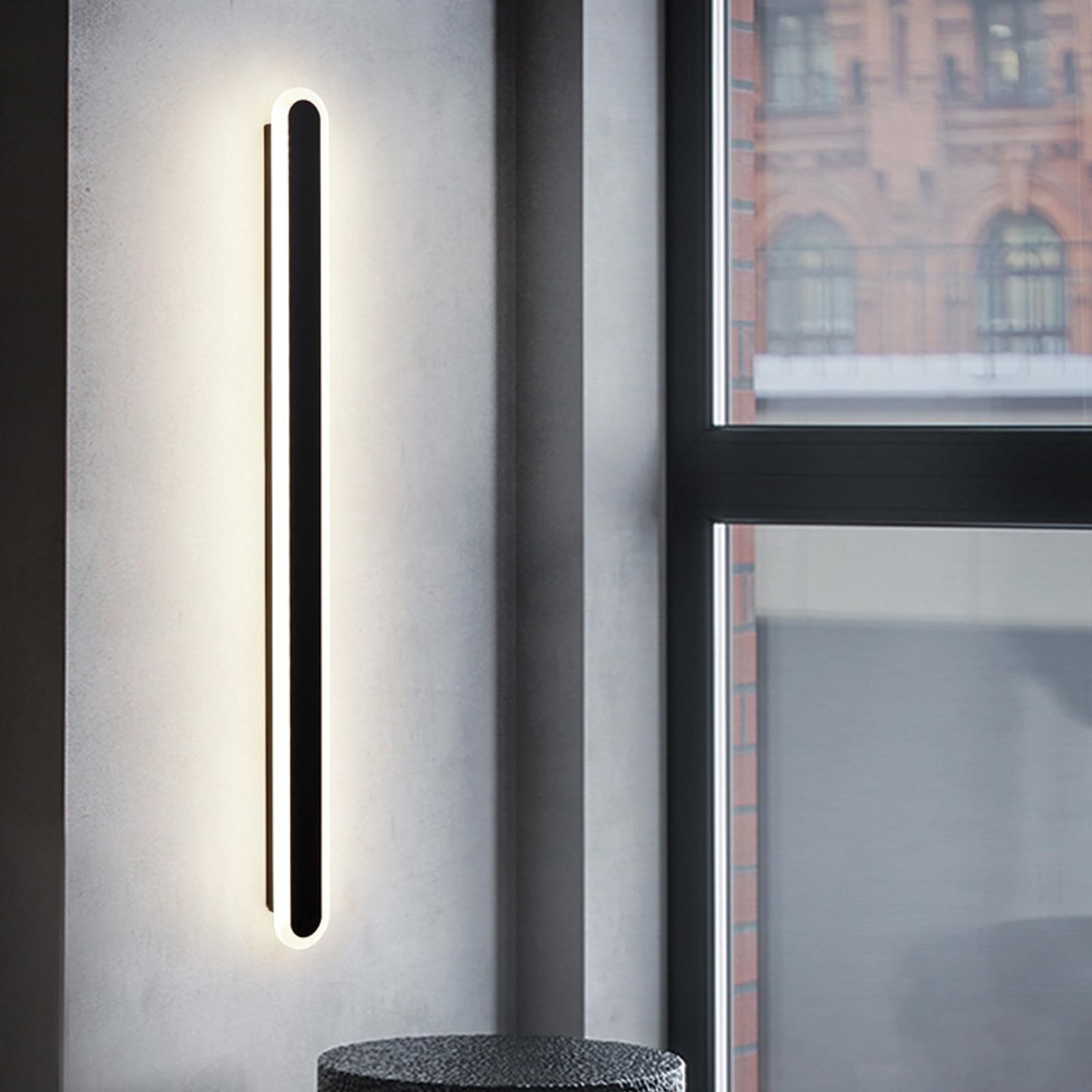Nowoczesna owalna żelazna i akrylowa lampa ścienna, długa taśma, do sypialni, korytarza, salonu (neutralne czarne światło, 120 cm)
