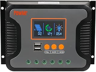 HUIOP Controlador de Energia Solar,Controlador de energia solar 80A PWM Controlador de carregamento de bateria de lítio 12V-48V Controlador de carga solar com carga em massa/impulso/flutuante Display
