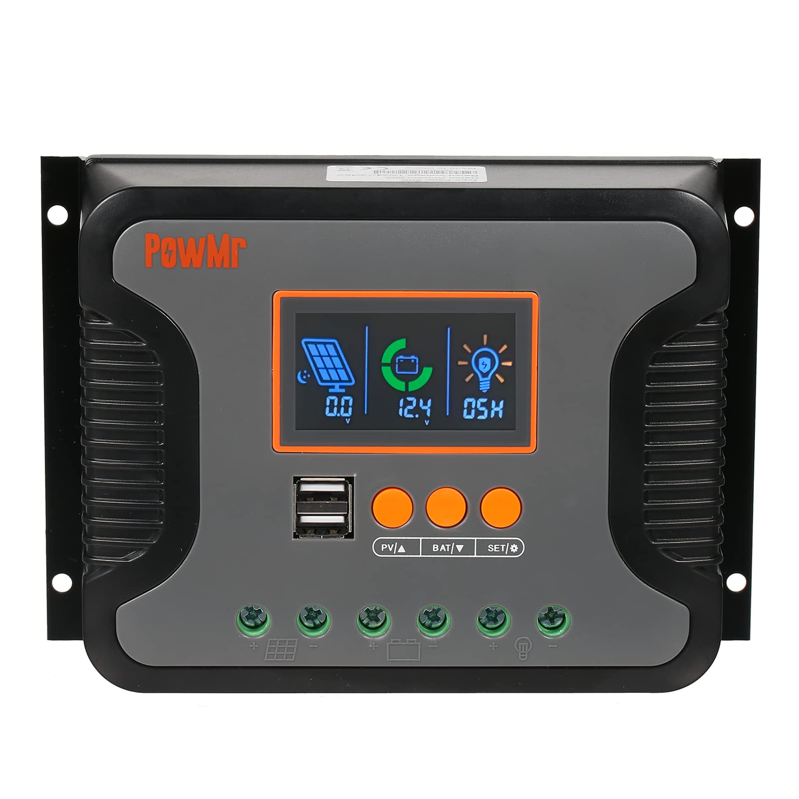 Cocoarm Kontroler ładowania Słonecznego PWM Kontroler ładowania Baterii 30A Metal 12V 24V 36V 48V Automatyczne Wykrywanie LCD Podwójny 5V USB dla Układu Słonecznego Off Grid Kabina łodzi RV