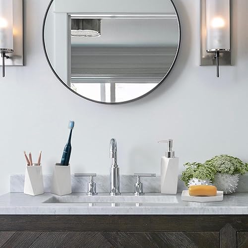 Miniatura 6 de Juego de accesorios de baño, organizador de baño de 4 piezas con vaso de cepillo de dientes, dispensador de jabón, jabonera, vaso, kits de resina