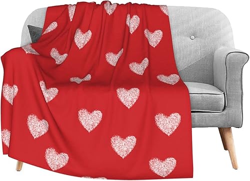 Manta de franela roja con corazón de feliz día de San Valentín, 50 x 60 pulgadas, para sala de estar, dormitorio, sofá, manta cálida y suave para