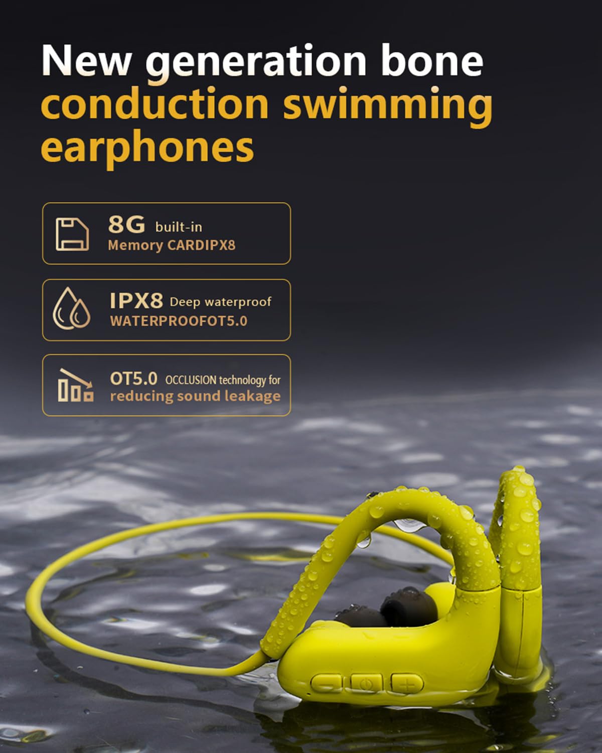 Cuffie a conduzione ossea, IPX8, impermeabili, per nuoto, con memoria da 8 GB, Bluetooth 5.4, cuffie sportive con microfono, wireless, per corsa, nuoto, ciclismo, allenamento (nero)