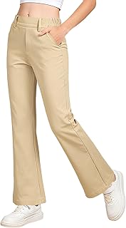 QBK Girls Flare Dress Pants Kids School Uniform Bell Bottoms with Elastic Waist for